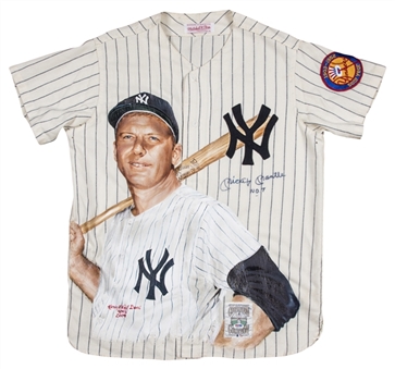 Mickey Mantle Autographed 1952 New York Yankees Mitchell & Ness Cooperstown Replica Jersey With Hand Painted Artwork by Karen ONeil Ganci (PSA/DNA)